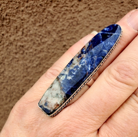 New Huge Sodalite 925  Silver Statement Ring. - Picture 14 of 16